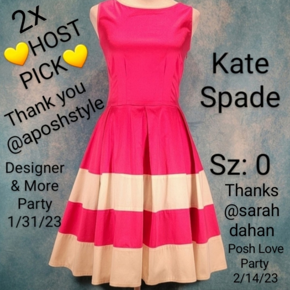 💜Cute Kate Spade Dress w/ Low Back and Broad Pink/White Striped Skirt.